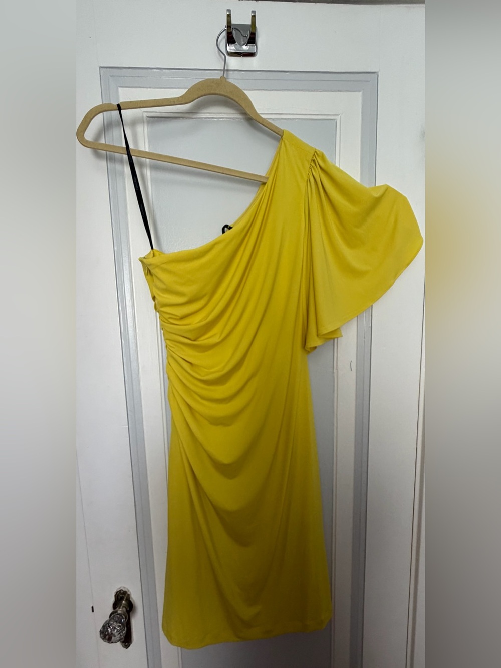 Calvin Klein One-Shoulder Yellow Draped Dress